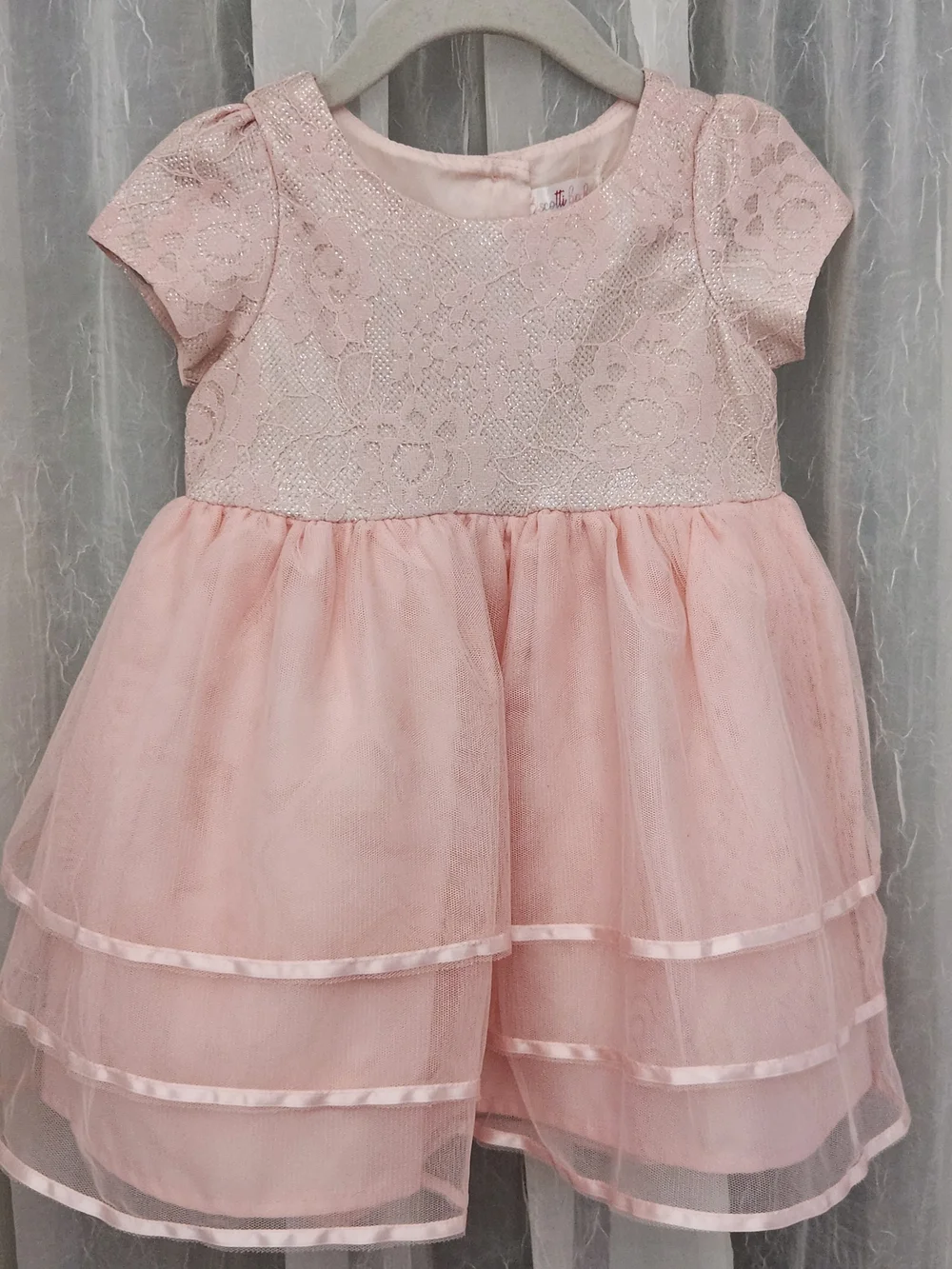 Biscotti Baby Pink Lace Bodice w/Tiered Organza Dress w/Bloomer,S-12mons, EPreLC